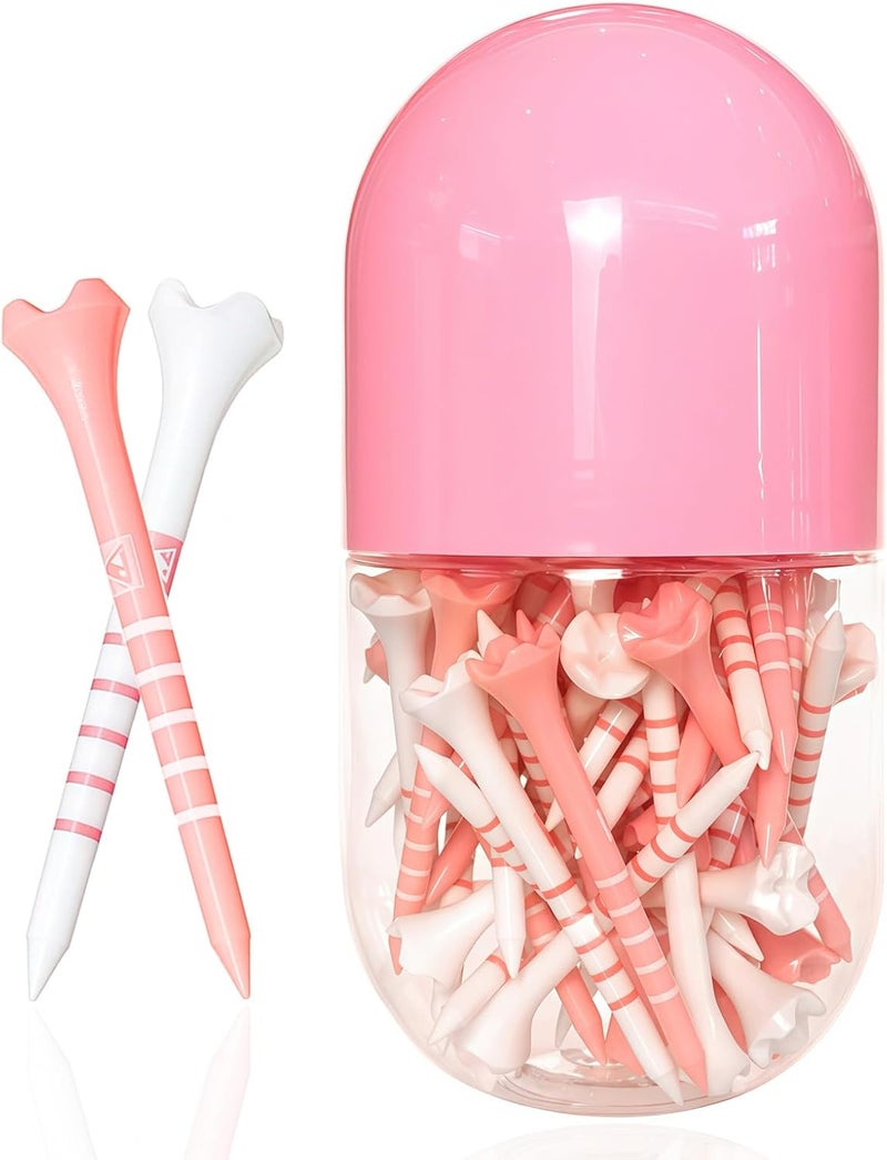 EWILLING Store Stable & Durable Plastic Golf Tees 60Pcs Size 2-3/4 Inch or 3-1/4 Inch Packaged in Plastic Jar with Lid Available Pink White Blue Color - Image 1